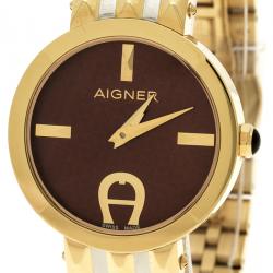Pre Owned Aigner Brown Gold Tone Stainless Steel Prato A13212 Women's Wristwatch 32 mm