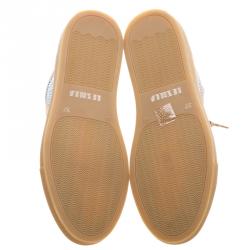 Pre Owned Le Silla Metallic Beige Crystal Embellished Leather High Top Sneakers Size 37