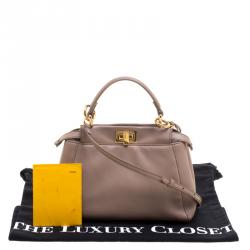 Pre Owned Fendi Beige Leather Mini Peekaboo Top Handle Bag