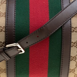 Pre Owned Gucci Brown/Beige GG Canvas Medium Vintage Web Boston Bag