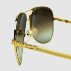 Pre Owned Chloé Gold and White CE102S Aviator Sunglasses