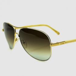 Pre Owned Chloé Gold and White CE102S Aviator Sunglasses