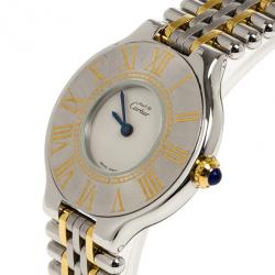 مملوكة مسبقًا Cartier White Stainless Steel Must de Cartier 21 Women's Wristwatch 28MM