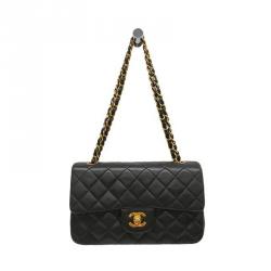 Pre Owned Chanel Black Quilted Lambskin Leather Medium Classic Single Flap Shoulder Bag