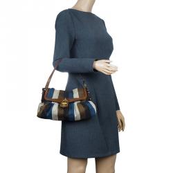 Pre Owned Fendi Multicolor Striped Canvas Limited Edition Chef Flap Bag