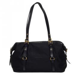 Pre Owned Prada Black Nylon Jacquard Bowling Bag
