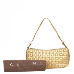 Pre Owned Celine Gold Metallic Pattern Suede Shoulder Bag