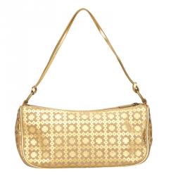 Pre Owned Celine Gold Metallic Pattern Suede Shoulder Bag