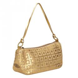 Pre Owned Celine Gold Metallic Pattern Suede Shoulder Bag