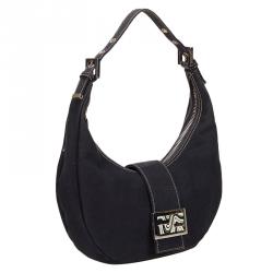 Pre Owned Fendi Navy Blue Canvas Logo Flap Hobo