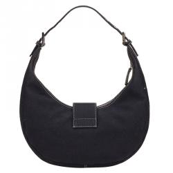 Pre Owned Fendi Navy Blue Canvas Logo Flap Hobo