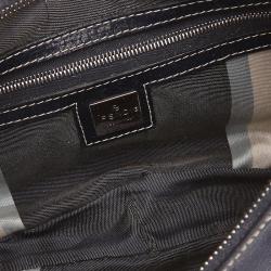 Pre Owned Fendi Navy Blue Canvas Logo Flap Hobo