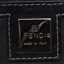 Pre Owned Fendi Navy Blue Canvas Logo Flap Hobo