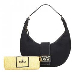 Pre Owned Fendi Navy Blue Canvas Logo Flap Hobo