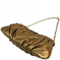 Pre Owned Salvatore Ferragamo Gold Leather Chain Clutch Bag