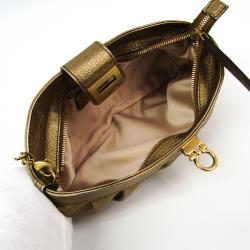 Pre Owned Salvatore Ferragamo Gold Leather Chain Clutch Bag