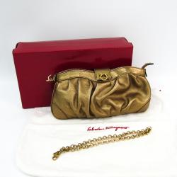 Pre Owned Salvatore Ferragamo Gold Leather Chain Clutch Bag