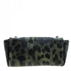 Pre Owned حقيبة كتف دولتشي أند غابانا سلسلة صغيرة كانفاس مقوى طباعة فهد خضراء