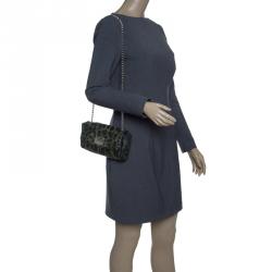 Pre Owned حقيبة كتف دولتشي أند غابانا سلسلة صغيرة كانفاس مقوى طباعة فهد خضراء