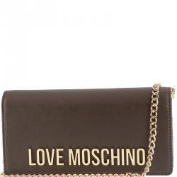 Pre Owned Love Moschino Grey Leather WOC Clutch Bag