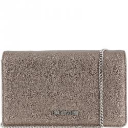 Pre Owned Love Mochino Metallic Grey Leather Chain Clutch Bag