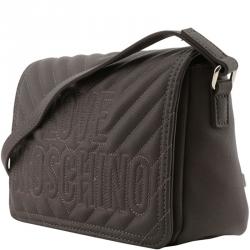 Love Moschino Grey Quilted Leather Logo Shoulder Bag