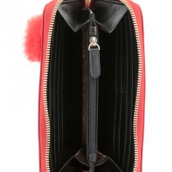 Pre Owned Love Moschino Red Leather Zip Around Wallet
