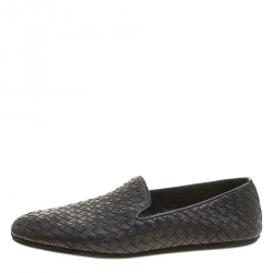 مملوكة مسبقًا Bottega Veneta Black Intrecciato Leather Loafers Size 44