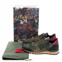 Pre Owned Valentino Multicolor Camo Butterfly Printed Rockrunner Sneakers Size 40