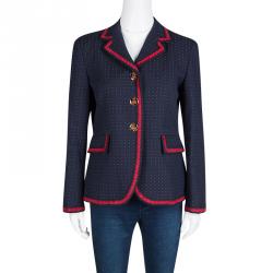Gucci Navy Blue Dotted Contrast Trim Detail Blazer M