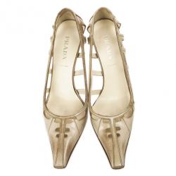 Pre Owned Prada Beige Cutout Pointed Toe Pumps Size 38