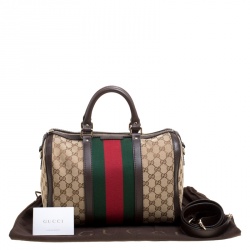Pre Owned Gucci Brown/Beige GG Canvas Medium Vintage Web Boston Bag