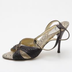 Just Cavalli Black Leather Strappy Sandals Size 40 