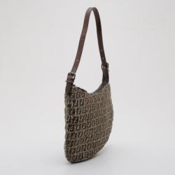 Pre Owned Fendi Ostrik Piccola Metallic Beaded Zucchino Hobo 