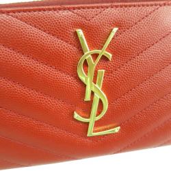 مملوكة مسبقًا Saint Laurent Red Leather Monogram Zip Around Wallet