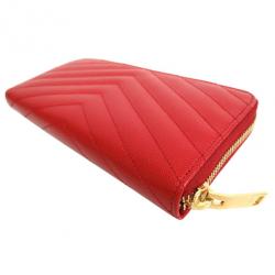مملوكة مسبقًا Saint Laurent Red Leather Monogram Zip Around Wallet