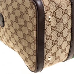 Pre Owned Gucci Brown/Beige GG Canvas Medium Vintage Web Boston Bag