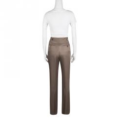 Pre Owned Gucci Brown High Waist Silk Pants S