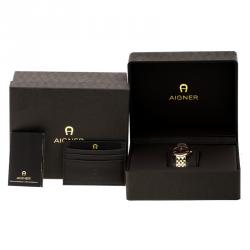 Pre Owned Aigner Brown Gold Tone Stainless Steel Prato A13212 Women's Wristwatch 32 mm