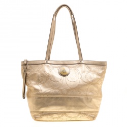Coach Online At Best Price Tlc Coach Metallic Gold Signature Sched Leather Tote
