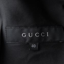 Pre Owned Gucci Black Leather Trim Piston Clasp Detail Jacket S
