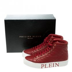 Pre Owned Philipp Plein Red Quilted Leather High Top Sneakers Size 38