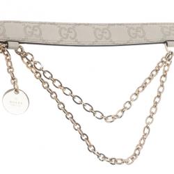 Pre Owned حزام غوتشي مزين بسلسلة GG جلد كريمي 85 سم
