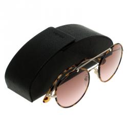 Pre Owned Prada Havana Two Tone SPR53P Round Aviator Sunglasses