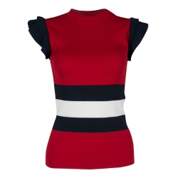 Gucci Red Stripe Detail Ruffled Sleeve Knit Top M