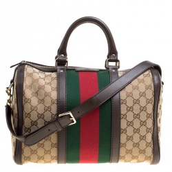 Pre Owned Gucci Brown/Beige GG Canvas Medium Vintage Web Boston Bag