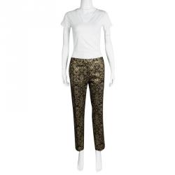 Pre Owned Paul and Joe Black and Gold Floral Brocade Straight Fit Pants L