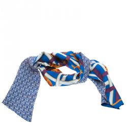 Pre Owned Hermes Blue Printed Silk Caval Cadour a Cheval Scarf