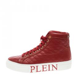 Pre Owned Philipp Plein Red Quilted Leather High Top Sneakers Size 38