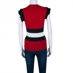 Gucci Red Stripe Detail Ruffled Sleeve Knit Top M